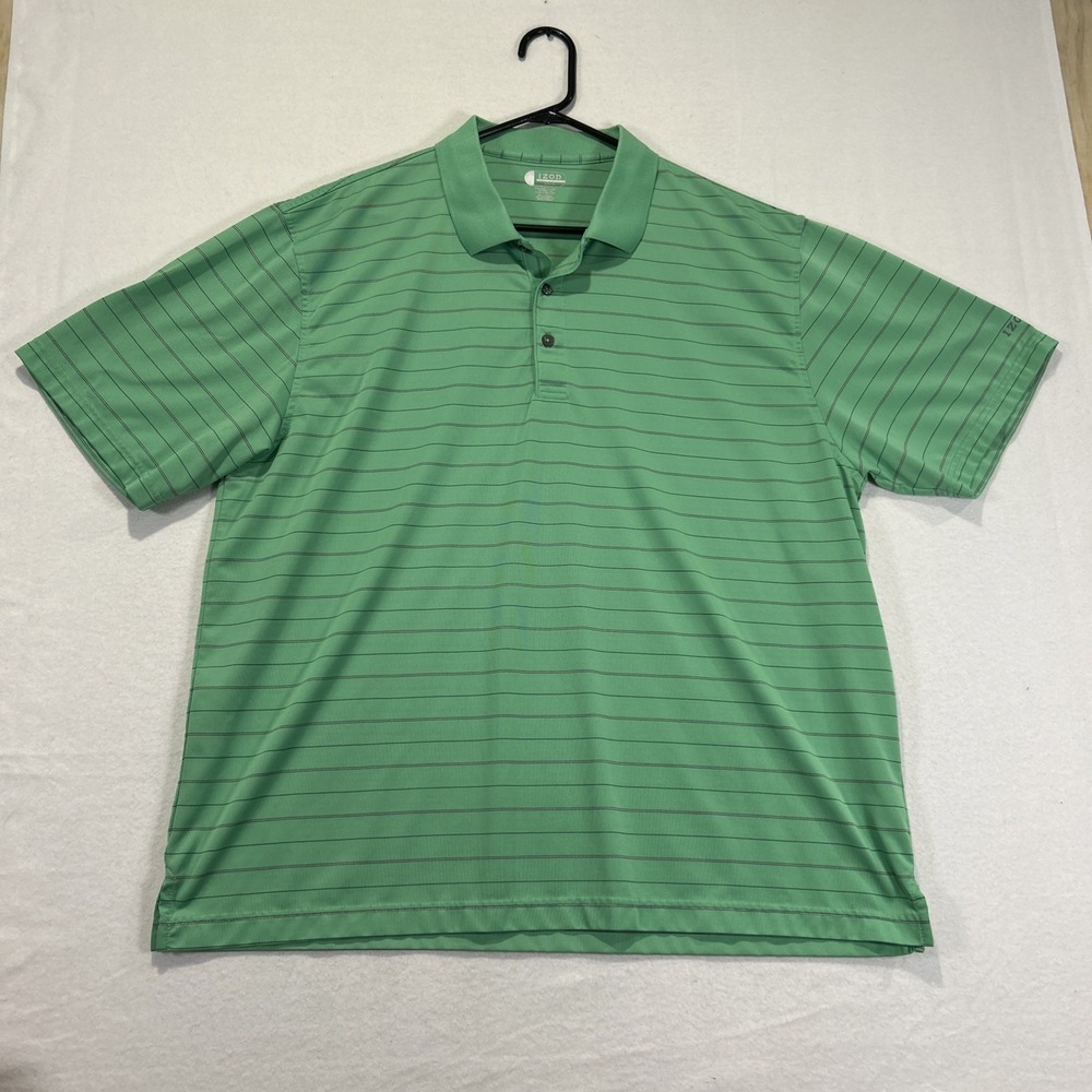 Izod Golf Polo Shirt Mens XXL Neon Green Striped Short Sleeve Regular Fit